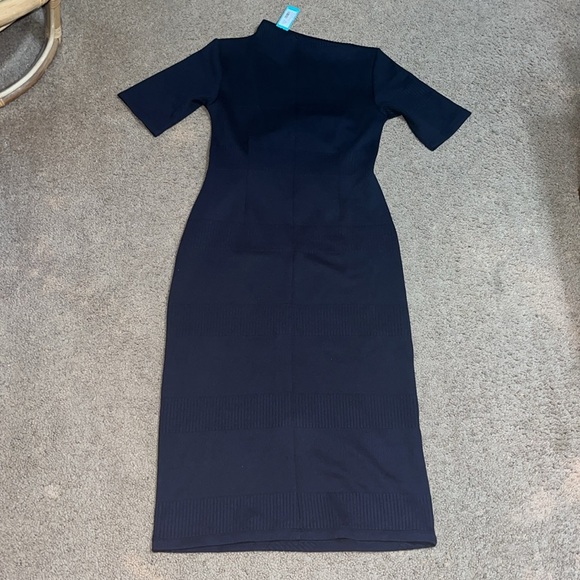 Modern Citizen Evie Ribbed Knit Jersey Ruched Midi Dress Navy Blue Medium - Picture 7 of 11